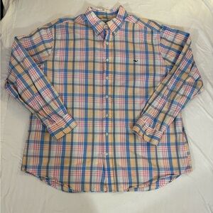 Vineyard Vines Plaid Slim Fit Button Up Whale Shirt Men's 2XL XXL Blue Pink